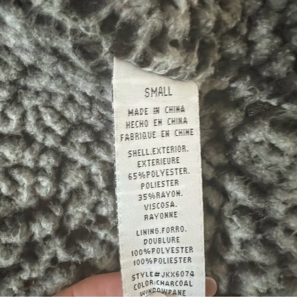 Thread & Supply Sherpa Lined Open Front Oversized Cardigan Gray White Small - Picture 11 of 11